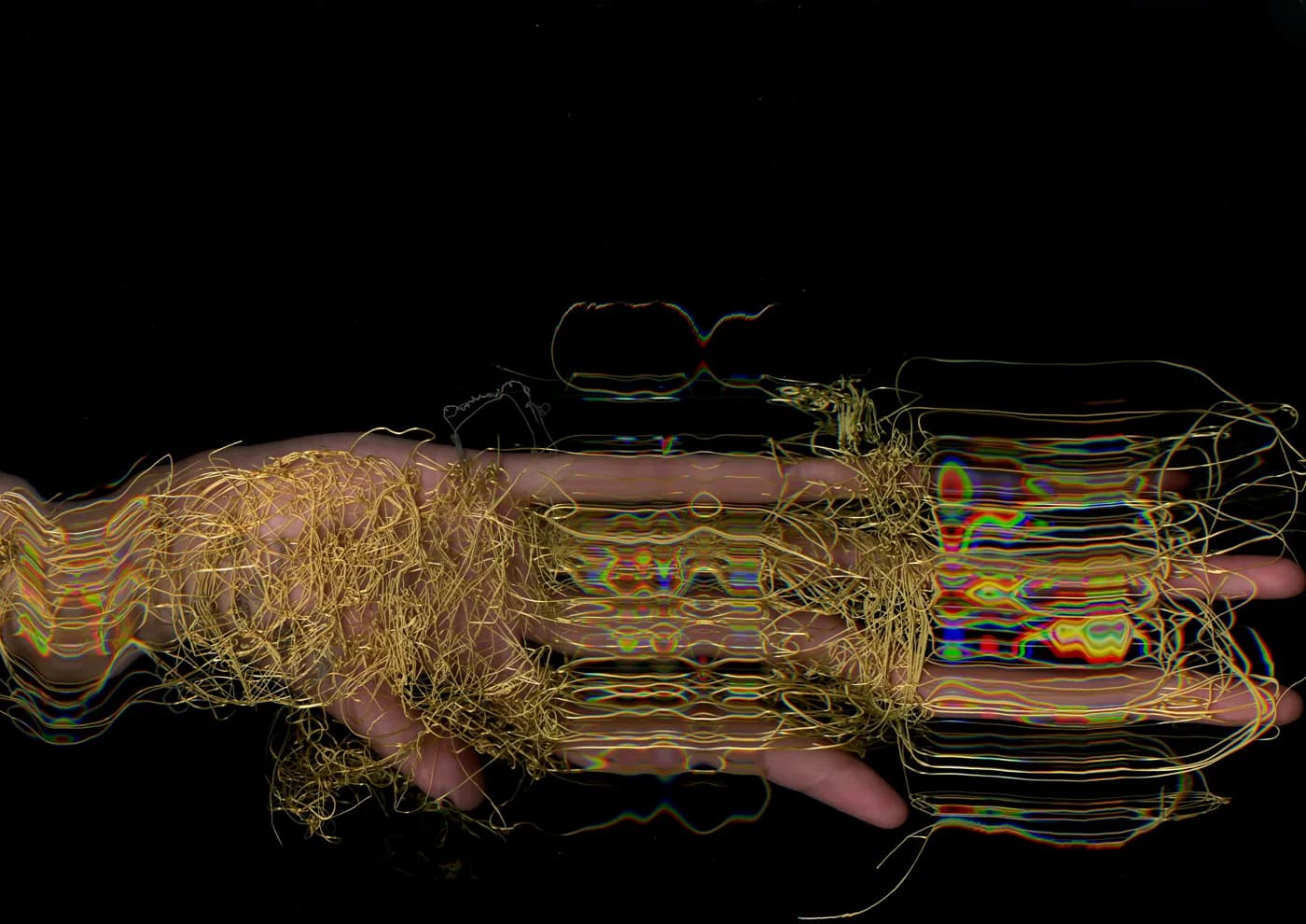 Hand wrapped in gold wire, stretched by the scanner
