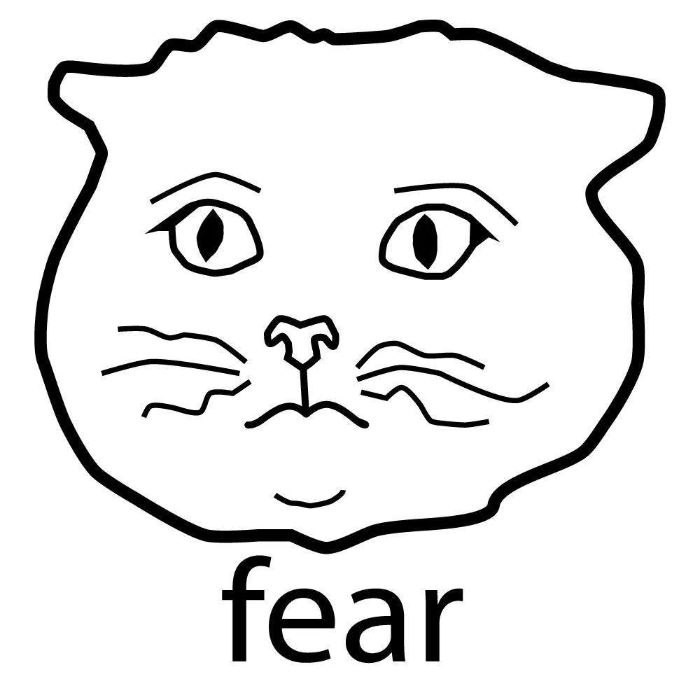 Line-art cat icon startled labeled fear