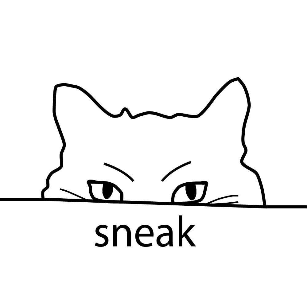 Line-art cat icon peeking over a ledge labeled sneak