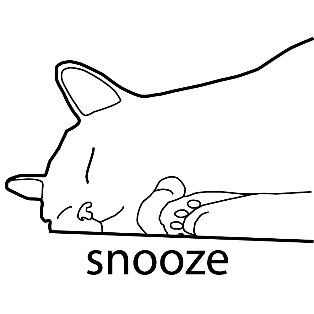 Line-art cat icon sleeping labeled snooze