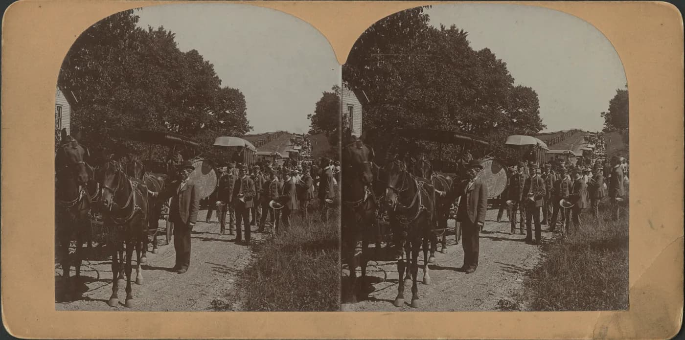 The stereograph card as scanned, before restoration