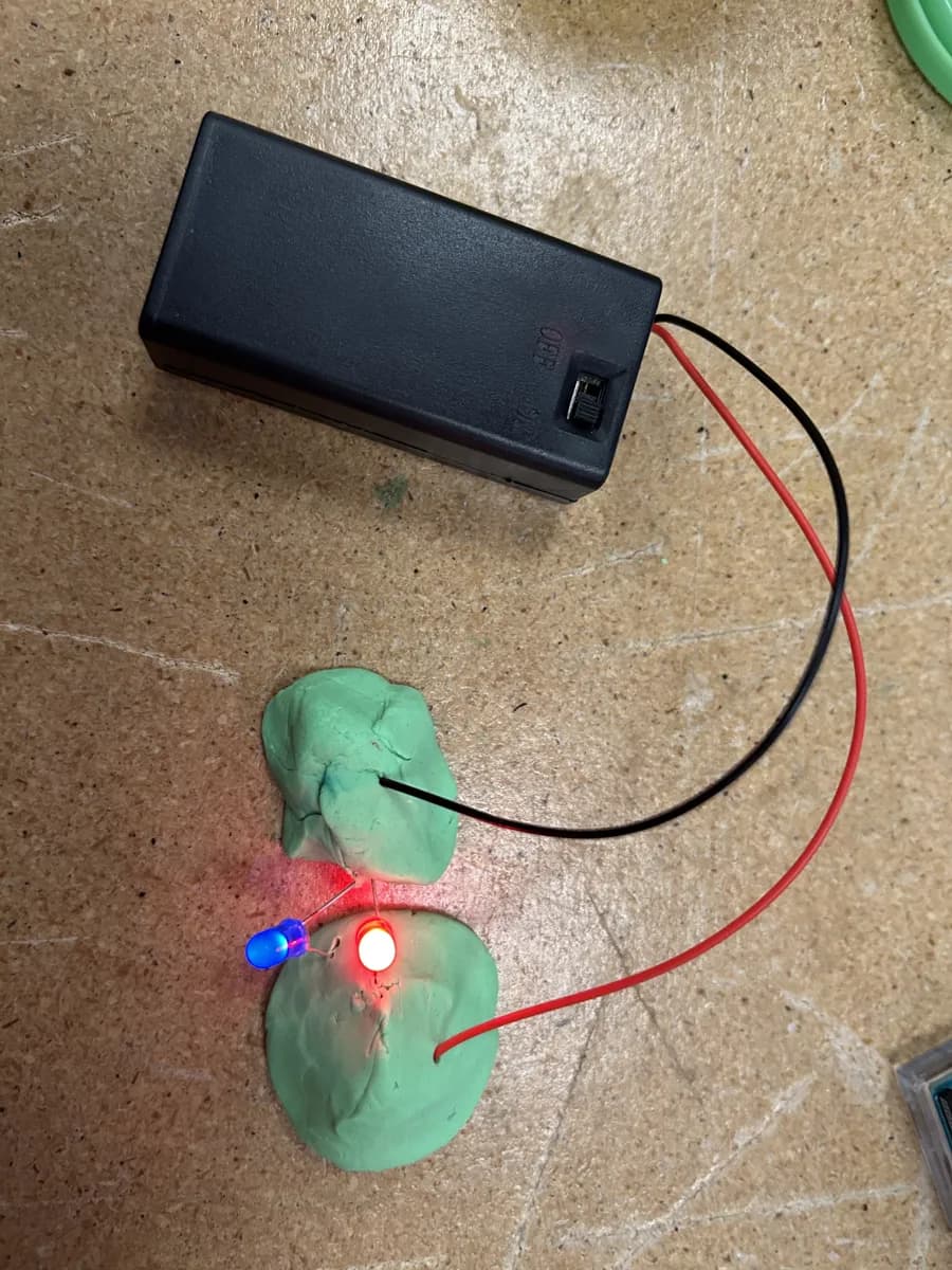 A parallel circuit built with Play-Doh and LEDs
