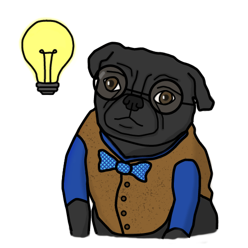 Animated dog with glasses and a lightbulb